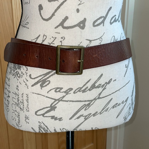 Women’s J Crew Boho Brown Italian Leather Belt, Square Solid Brass Buckle. M - Picture 6 of 12